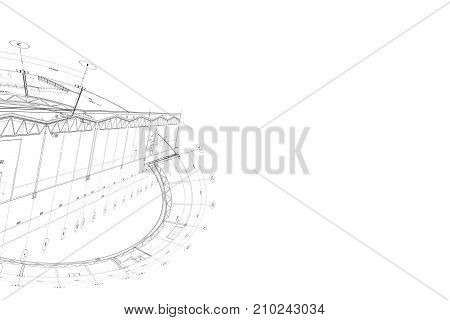 Abstract architectural project of industrial building on the white background