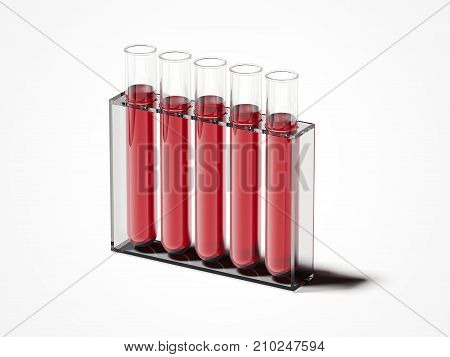 Five test-mixers with red liquid isolated on white. 3d rendering