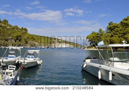 Antipaxos harbour Greece - October 01 2017 : Antipaxos a small island south of Corfu a Greek island in the Ionian sea