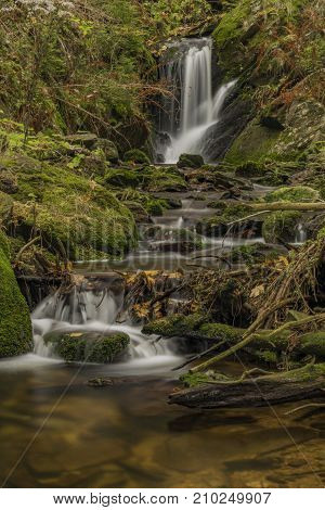 Javori Waterfall On Javori Creek In Krkonose Mountains National Park