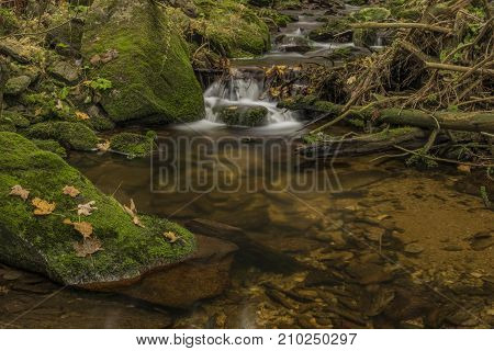Javori Waterfall On Javori Creek In Krkonose Mountains National Park