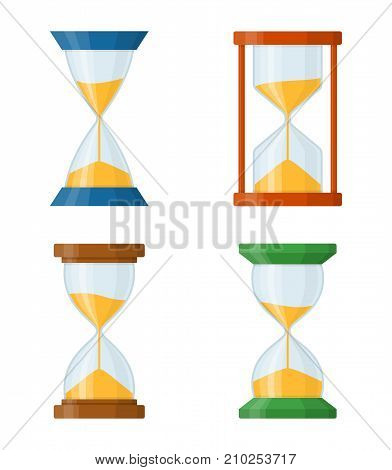 Sandglass set icons isolated on white background. Time hourglass in flat style. Sandclock set vector illustartion.