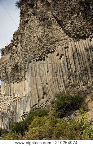 Rock formation basalt columns Symphony of the Stones near Garni in Armenia