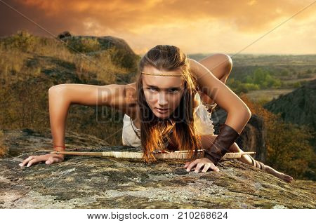 Woman warrior. Amazon women. Wild warrioress. Tribal people