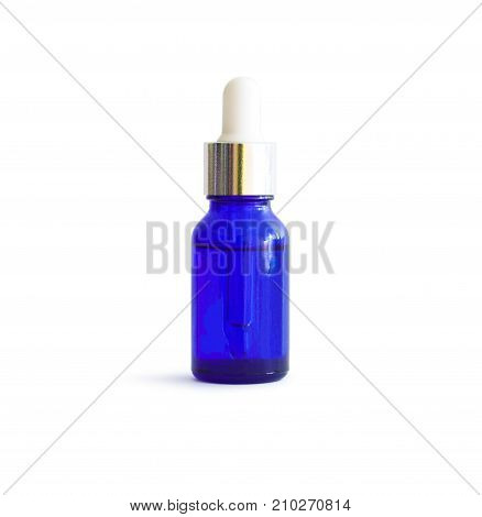 Dropper Bottle. Blue conteiner isolated on white background. With clipping path