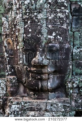 Buddhist Stone Face In Bayon Temple Angkor Thom