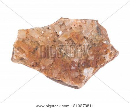 Golden Healer Cluster Quartz Specimen from Arkansas isolated on white background