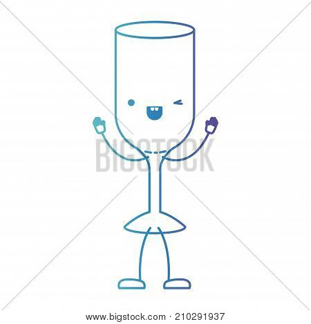 glass wine cartoon in degraded blue color contour vector illustration