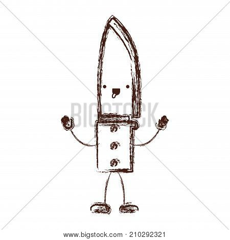santoku knife utensil cartoon in brown blurred silhouette vector illustration