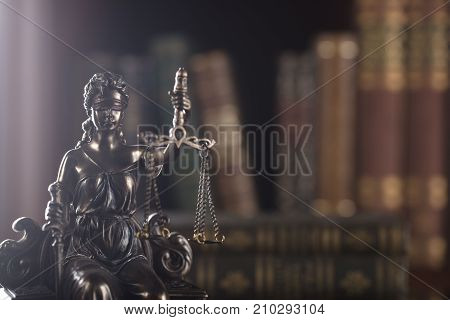 Justice concept.  Lady justice. Books. Court library.