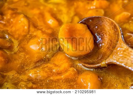 Apricot Jam Cooked In A Bowl