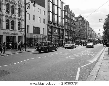 People In Oxford Street In London Black And White