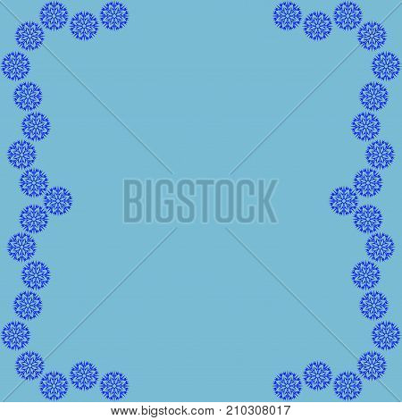 Snow frame. Cold framework isolated on blue background. Decoration new year concept. Modern art scoreboard. Border from snowflake. Decoration winter banner rim. Stock vector illustration