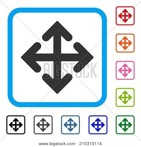 Direction Variants icon. Flat gray pictogram symbol in a light blue rounded squared frame. Black, gray, green, blue, red, orange color variants of Direction Variants vector.