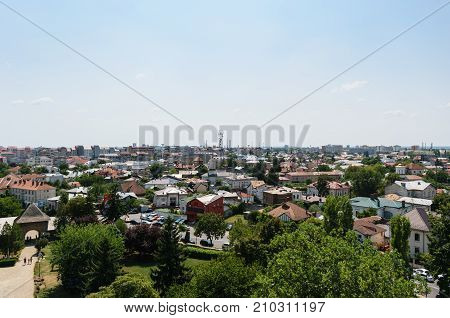 Targoviste Romania - August 15 2017: Aerial view of Targoviste city in Dambovita. It was the Romania's capital in the 15th and 16th century.