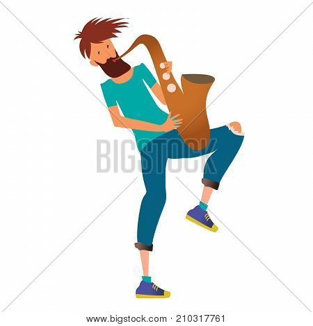 Young man playing the saxophone. Jazzman, musician. Vector Illustration, isolated on white background.