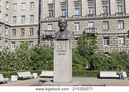 St. Petersburg, Russia - June 17, 2017: Monument to Vladimir Ilyich Lenin on the Bolshoy Prospekt of the Petrograd side in the city of St. Petersburg