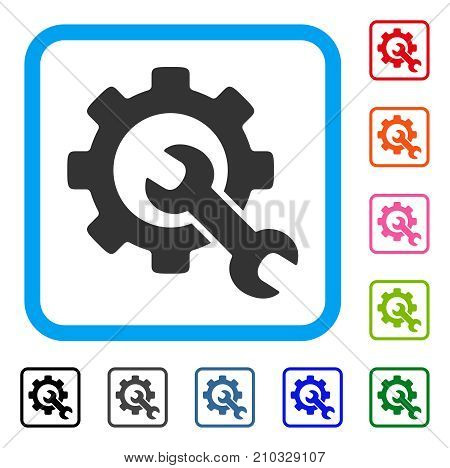 Service Tools icon. Flat grey iconic symbol in a light blue rounded rectangle. Black, gray, green, blue, red, orange color versions of Service Tools vector. Designed for web and software interfaces.
