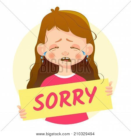 I am sorry message. Girl holding Sorry poster.