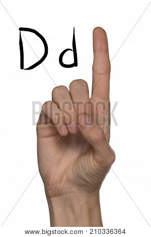 Alphabet for deaf-mutes people with hand gestures and a number letter on a white background