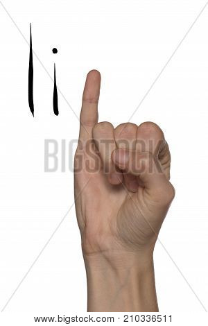 Alphabet for deaf-mutes people with hand gestures and a number letter on a white background