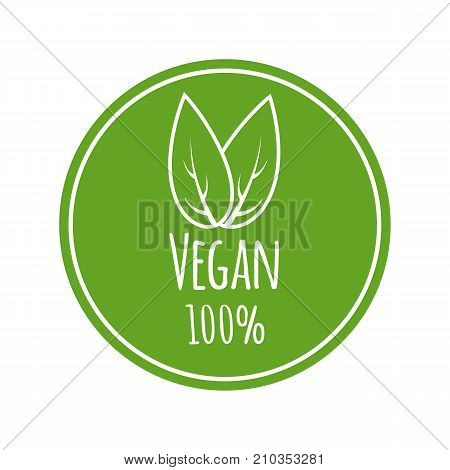 Vegan vector logo. Round eco green logo. Vegan food sign with leaves. tag for cafe restaurants packagingdesign.