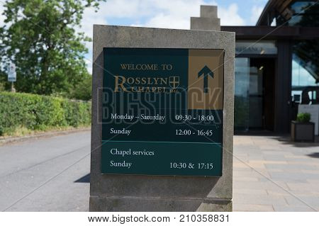 ROSLIN SCOTLAND - JULY 18 2016: Rosslyn Chapel (Collegiate Chapel of St Matthew) found by by William Sinclair. It was mentioned in The Da Vinci Code book