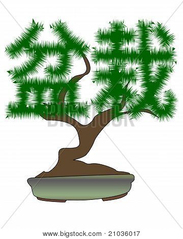 Japanske Bonsai træ i Form af hieroglyffer