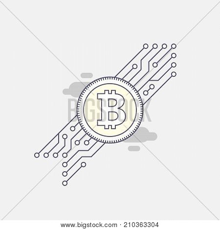 Bitcoin currency. Coin with the image bitcoin. Web logo. Flat stroke design. Vector illustration.