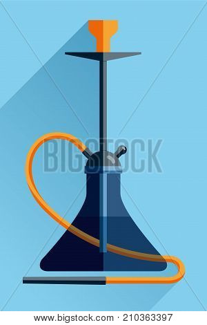 Hookah icon in flat style on blue background. Smoking accessory. Vector design element