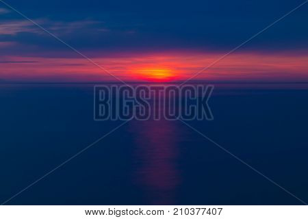 Long exposure view of the sea and the sky after the sunset