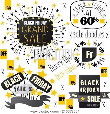 black friday sale doodles on white background
