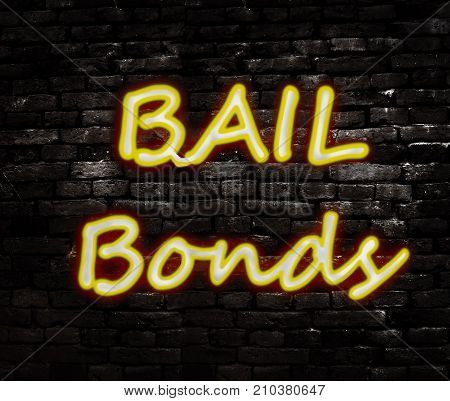 Neon Bail Bond sign on a brick wall