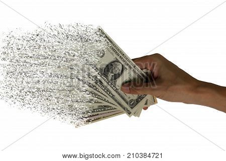 The spread of dollar paper currency in the hands Spending money.