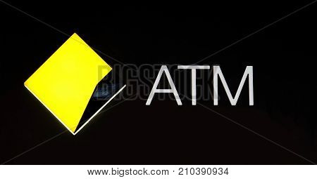 Sydney Australia - October 17 2017: The Commonwealth Bank of Australia ATM signboard. Commonwealth Bank of Australia is Australia's largest bank by market capitalization.