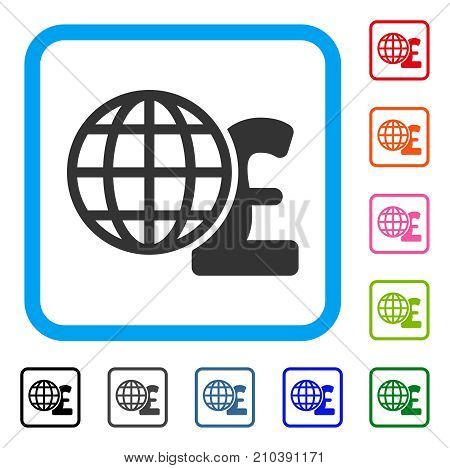 Global Pound Finances icon. Flat grey iconic symbol inside a light blue rounded square. Black, gray, green, blue, red, orange color additional versions of Global Pound Finances vector.
