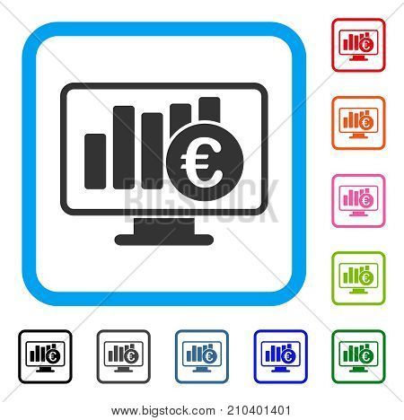 Euro Stock Market Monitoring icon. Flat gray iconic symbol inside a light blue rounded rectangle. Black, gray, green, blue, red, orange color versions of Euro Stock Market Monitoring vector.