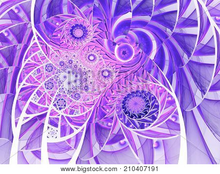Spiral mosaic fractal pattern. Floral mosaic stain glass composition in violet