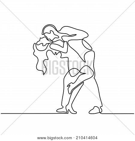 Continuous line drawing. Happy loving couple dancing. Vector illustration