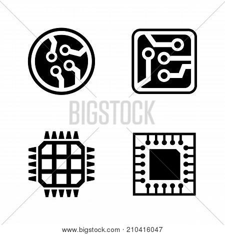 Microelectronics. Simple Related Vector Icons Set. Black Flat Illustration on White Background.