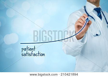 Doctor improve patient satisfaction concept and better access to medical and healthcare supervision. Medical practitioner want to increase number of satisfied clients (patients).