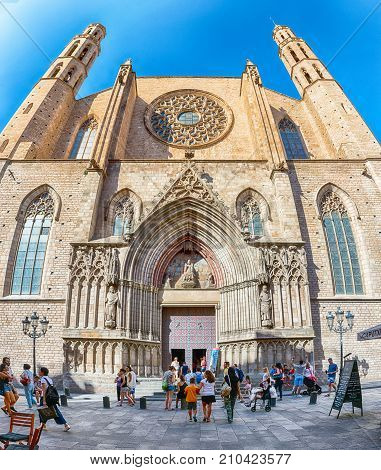 Facade Of Santa Maria Del Mar Church, Barcelona, Catalonia, Spain