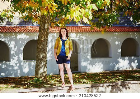 Tourist Enjoying Sunny Autumn Day In Sardinia, Italy
