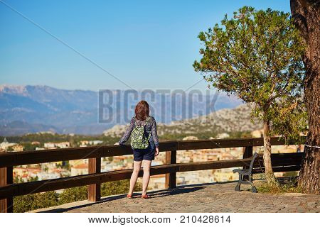 Girl Enjoying View To Dorgali In Sardinia, Italy