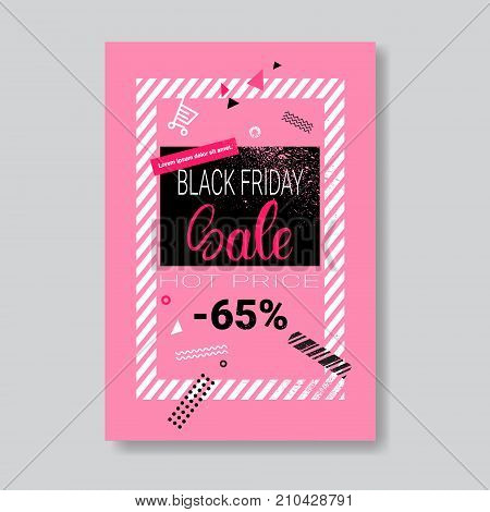 Black Friday Sale Banner With Copy Space Pink Template Poster Grunge Design Shopping Discount Concept Vector Illustration