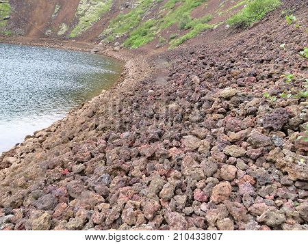 The volcanic rocks of crater Kerid in South Iceland July 5 2017