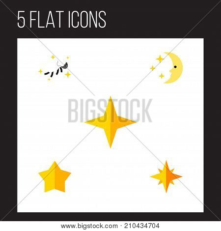Flat Icon Bedtime Set Of Starlet, Star, Asterisk And Other Vector Objects