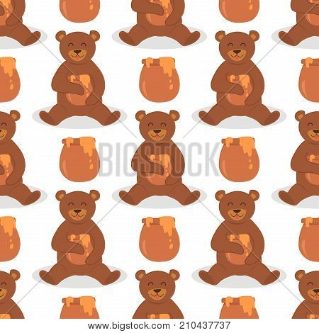 Cartoon bear character teddy pose vector seamless pattern background wild grizzly cute illustration adorable animal design. Friendly zoo cheerful mascot.