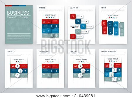 Set with infographics. Data and information visualization. Template. Stock vector. Dynamic infographics stylish geometric. element for design business invitations, gift cards, flyers and brochures