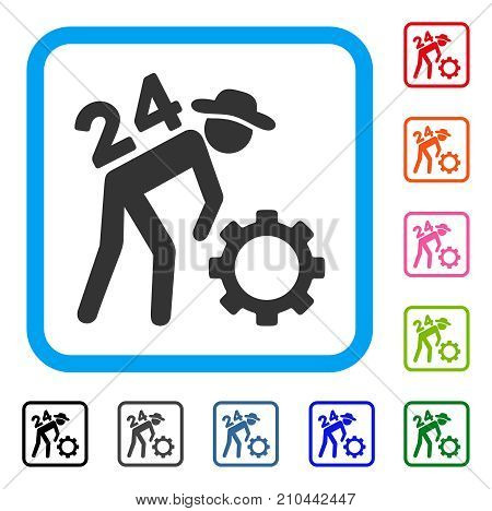 Nonstop Working Person icon. Flat grey iconic symbol inside a light blue rounded rectangle. Black, gray, green, blue, red, orange color variants of Nonstop Working Person vector.